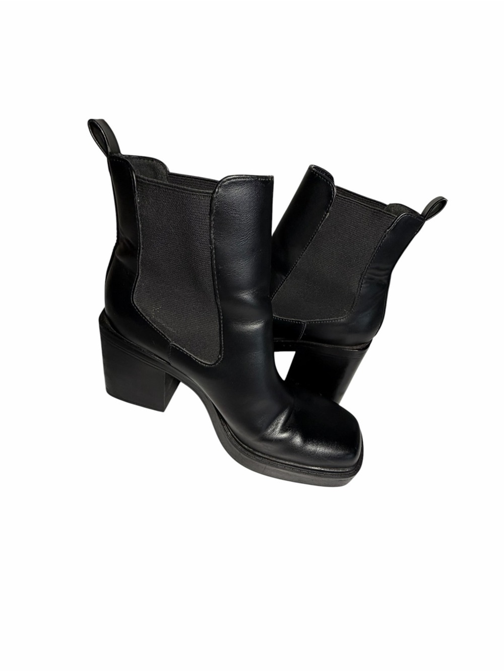 Pull & Bear Women's Black Leather Chelsea Booties Sz 38 (7.5) - Picture 3 of 12